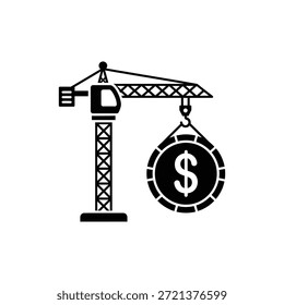 guindaste de construção preto e branco içando dólar ícone da moeda