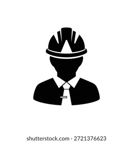 Icono de gerente de ingeniero de construcción en blanco y negro