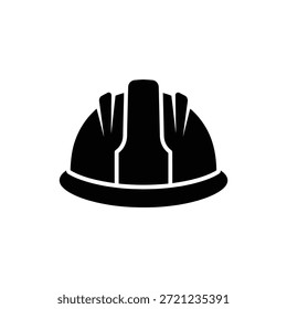 Icono de casco de construcción en blanco y negro en la vista frontal con forma de cúpula