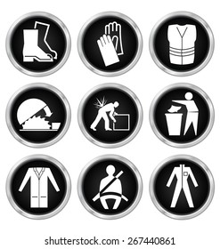 Black and white construction manufacturing and engineering health and safety related icon set isolated on white background