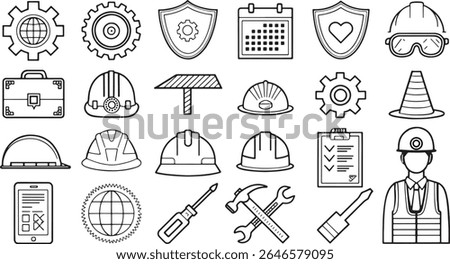 Black and White Construction Safety Icons Set vector