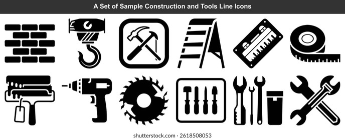 Black And White Construction Tools Silhouette Icon Set For Building And Repair