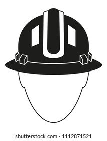 Black white construction worker avatar silhouette. Human head in protective helmet. Work safety themed vector illustration for icon, sticker, patch, label, badge, certificate or flayer decoration
