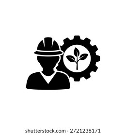 Black and White Construction Worker Gear Icon