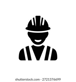 Black and white construction worker icon representing engineer or labor safety professional