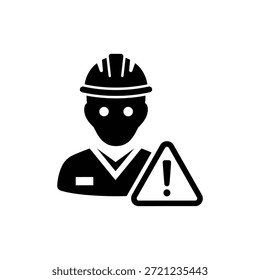 Trabajador de construcción en blanco y negro con icono de señal de advertencia