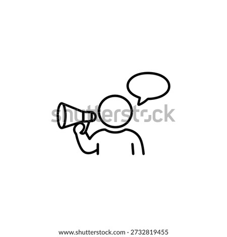 Black and white consulting icon person with megaphone and speech bubble line art communication concept