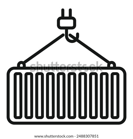 Black and white container loading crane icon in simple flat design for shipping and logistics industry vector illustration
