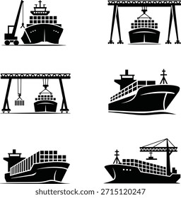Carga y descarga de contenedores en blanco y negro