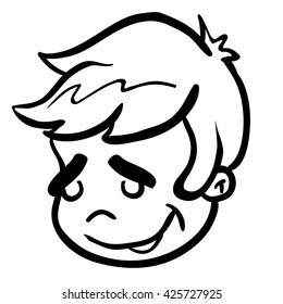 black and white content boy cartoon