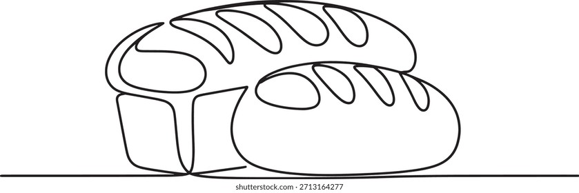 Desenho de linha contínua preto e branco mostrando dois tipos diferentes de pão.