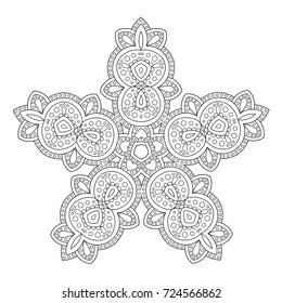 Black and White Contour Design Element for Coloring Book. Circular Abstract Pattern for Anti-Stress Therapy.