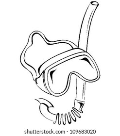 Black and white contour diving mask vector illustration