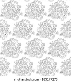 Black and White Contour Flowers Seamless Pattern