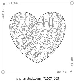 Black and White Contour Heart for Page of Coloring Book. Creative Romantic Design Element Heart.