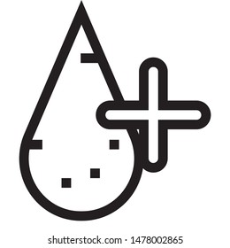 Black and white contour icon symbolizing purity. Drop with a plus on a white background. Vector.