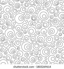 Black and White Contour Seamless Pattern of Simple Geometric Figures Circles for Page of Coloring Book.
Geometrical Universal Abstract Minimalistic Continuous Background.