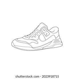 Ilustración vectorial de contorno blanco y negro de los zapatos. zapatillas, unisex, zapatillas de deporte. línea vectorial.