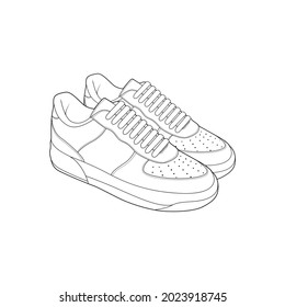 Black and white contour vector illustration of shoes. sneakers, unisex, outline sneakers. vector line.