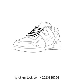 Ilustración vectorial de contorno blanco y negro de los zapatos. zapatillas, unisex, zapatillas de deporte. línea vectorial.