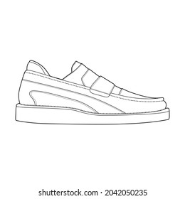 Schwarz-Weiß-Kontur, Vektorgrafik von Schuhen. Turnschuhe, Unisex, Skizzenschreiber. Vektorlinie.