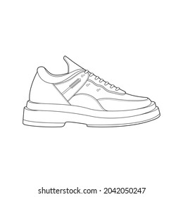 Black and white contour vector illustration of shoes. sneakers, unisex, outline sneakers. vector line.