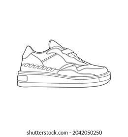 Ilustración vectorial de contorno blanco y negro de los zapatos. zapatillas, unisex, zapatillas de deporte. línea vectorial.