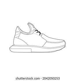 Black and white contour vector illustration of shoes. sneakers, unisex, outline sneakers. vector line.