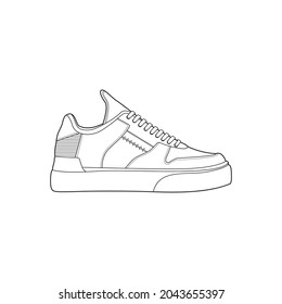 Ilustración vectorial de contorno blanco y negro de los zapatos. zapatillas, unisex, zapatillas de deporte. línea vectorial.