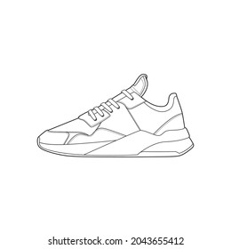Schwarz-Weiß-Kontur, Vektorgrafik von Schuhen. Turnschuhe, Unisex, Skizzenschreiber. Vektorlinie.
