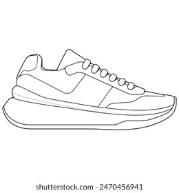 Black and white contour vector illustration of shoes. sneakers, unisex, outline sneakers. vector line.
