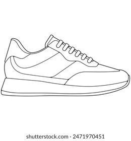 Black and white contour vector illustration of shoes. sneakers, unisex, outline sneakers. vector line.
