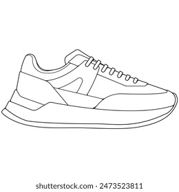 Black and white contour vector illustration of shoes. sneakers, unisex, outline sneakers. vector line.
