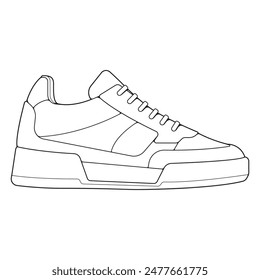 Ilustración vectorial de contorno blanco y negro de zapatos. zapatillas, unisex, zapatillas de contorno. línea de Vector.
