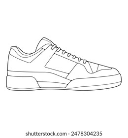 Ilustración vectorial de contorno blanco y negro de zapatos. zapatillas, unisex, zapatillas de contorno. línea de Vector.
