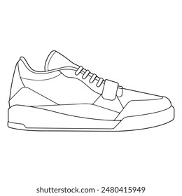 Black and white contour vector illustration of shoes. sneakers, unisex, outline sneakers. vector line.
