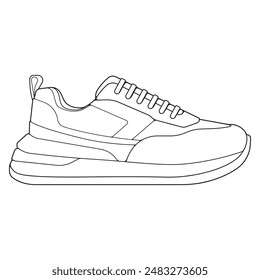 Schwarz-weiße Kontur Vektorillustration von Schuhen. Sneakers, Unisex, Outline Sneakers. Vektorgrafik Linie.
