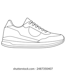 Schwarz-weiße Kontur Vektorillustration von Schuhen. Sneakers, Unisex, Outline Sneakers. Vektorgrafik Linie.
