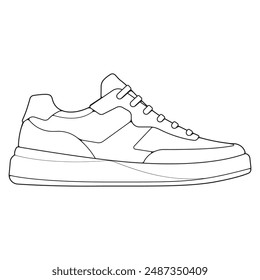 Black and white contour vector illustration of shoes. sneakers, unisex, outline sneakers. vector line.

