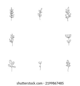 Black and white contoured simple minimalistic elegant flowers set