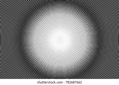 Black white contrast dotted gradient. Half tone vector background. Centered dotted halftone. Abstract monochrome texture. Black ink dot on transparent backdrop. Pop art dotwork. Retro design 