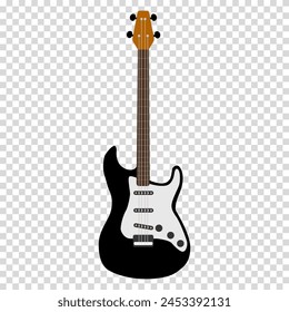 Schwarz-Weiß-Kontrastgitarre mit Armaturen, Stratocaster mit abgerundeten Kanten, flaches Design, schlichtes Bild, Cartoon-Stil. Konzept der Musikgruppe. Vektorgrafik Line-Symbol für Unternehmen und Werbung