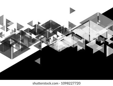 Black and white contrast triangles tech background. Concept geometric vector design