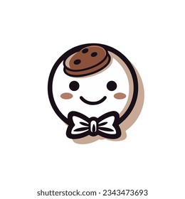 Black and White Cookie Logo Vectorial and Flat Design Flat Vector Cute Chocolate with Bow Tie