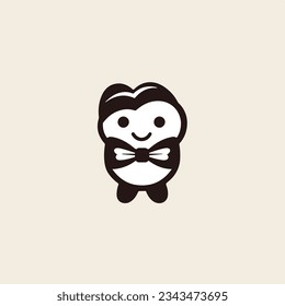 Black and White Cookie Logo Vectorial and Flat Design Flat Vector Cute Chocolate with Bow Tie