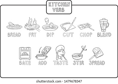 Black and White Cooking Verbs for Kids