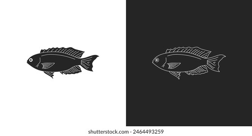 black and white coral fish vector illustration