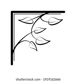 Black and white corner vignette with branches and leaves. Floral design element