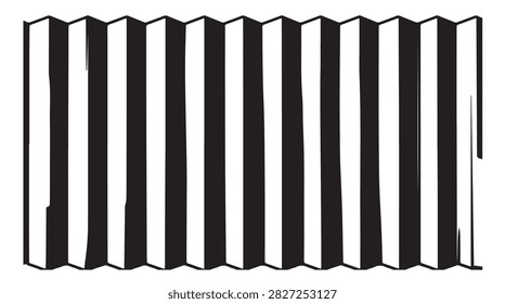 black and white corrugated metal texture with vertical folds and stripes for industrial design and architectural background use