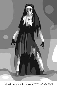 Black and white Cosplay illustration design Spooky ghost wpap popart colorful background